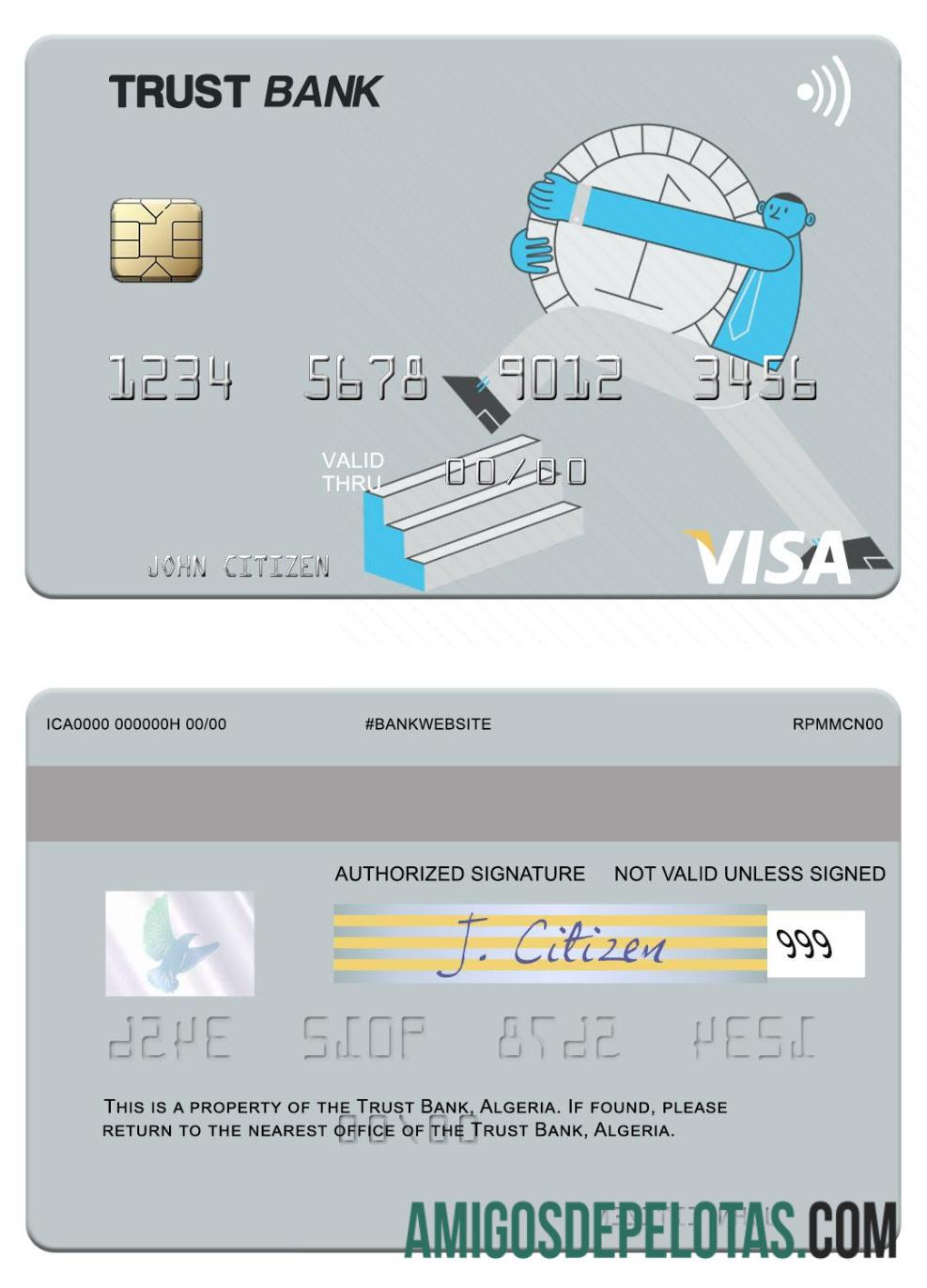 Cartão Visa da Argélia Trust Bank Argélia exemplo